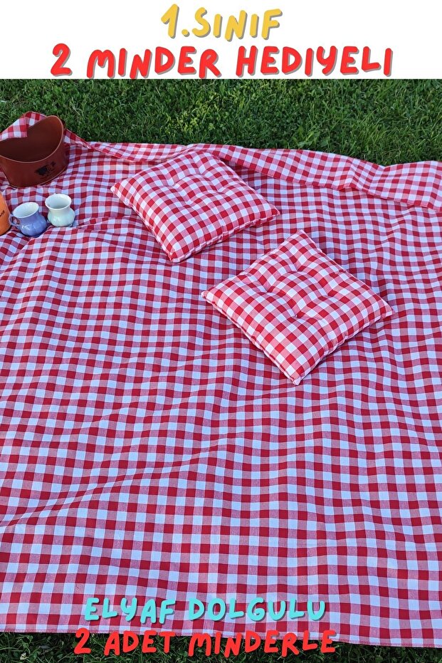 1St Class Checkered Picnic Set Cover 2 Cushion Fiber Filled Gift 40X40Cm Table Cloth Table Cloth Set