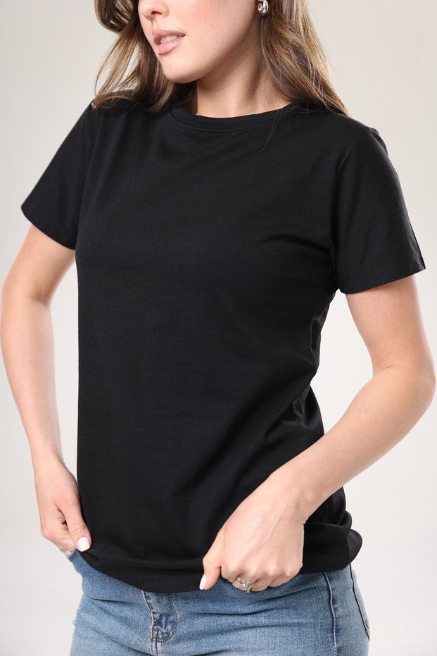 100% Cotton super quality women's t-shirt solid color Black crew neck organic cotton combed t-shirt