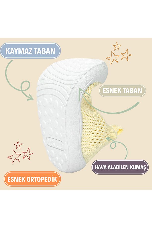 Ayak Yapısına Uygun Esnek Ortopedik, Kaymaz Taban Çocuk/Bebek Sarı İlk Adım Ayakkabısı - 6