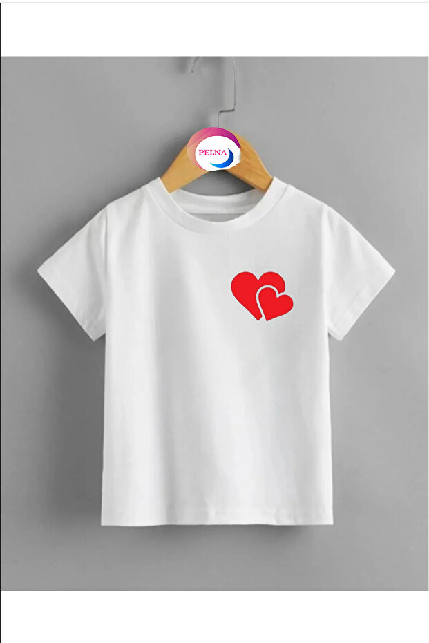Children's Trend Model White Cotton T-Shirt Printed Crew Neck