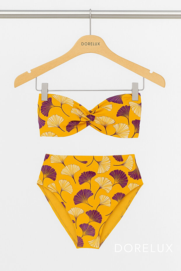 241231 Women's Patterned Padded Strapless High Waist Bikini Suit