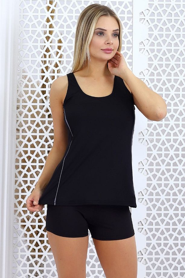 Şortlu Tankini Esnek Likralı Kumaş Şortu Astarlı - 2