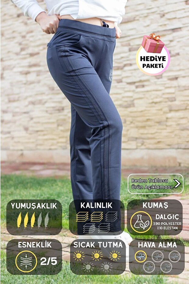 Women's Navy Blue Striped Flexible Comfortable Fit Sweatpants 21kesaakt1