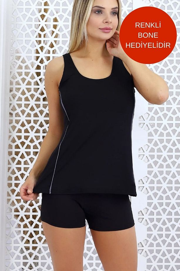 Şortlu Tankini Esnek Likralı Kumaş Şortu Astarlı - 1