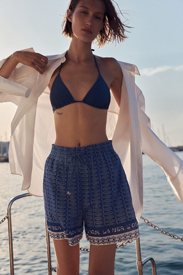 Baskılı ve Büzgü Bağlı Şort - 2