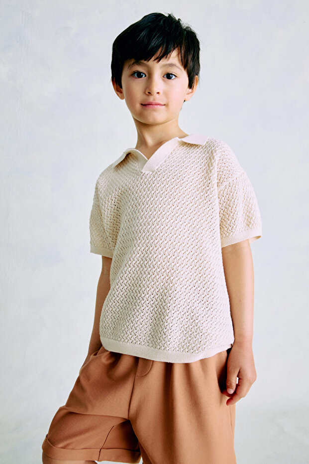 Tekstüre Triko Polo Üst - 1