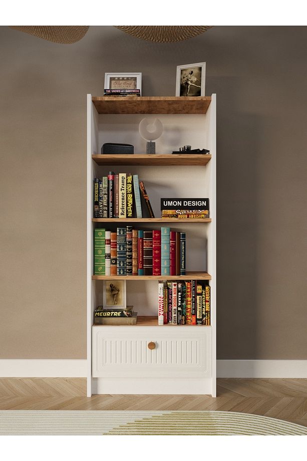 Bohem 5 Raflı Kapaklı Kitaplık MDF Dekoratif Kapak - 1