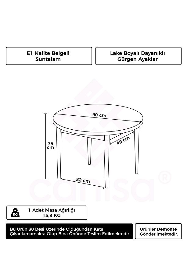 Rox Serisi 90x90 Yuvarlak Sabit Siyah Mermer Desen Yemek Masası - 2