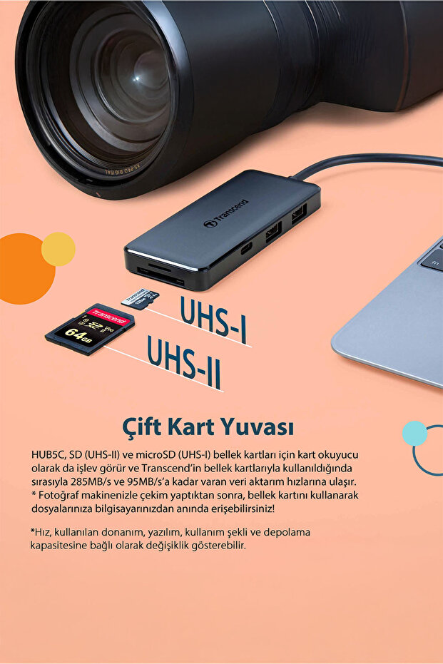 Transcend TS-HUB5C 2-Port Type-A,1-Port Type-C,1-Port PD,SD/MicroSD Gen 2 Type C HUB & Kart Okuyucu - 7