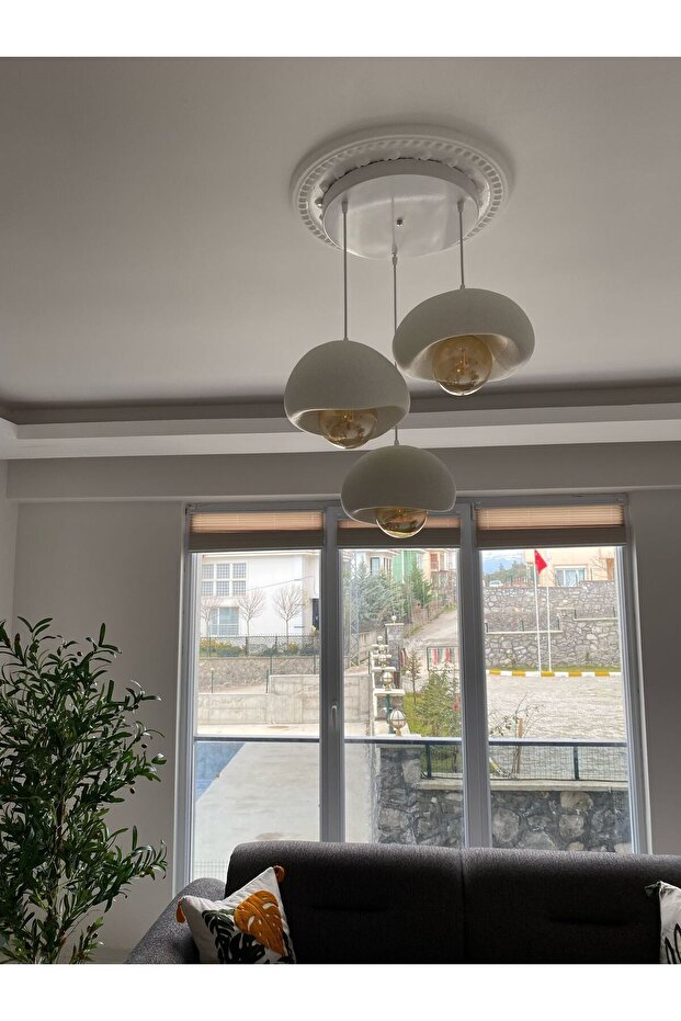 3 Lü Sarkıt Avize Rustik E27 Modern Avize Bohem Beton Görünüm 30 cm (Rustik Ampül Dahildir) - 7