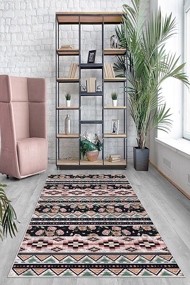 Patchwork Çiçek Desenli Yıkanabilir Kaymaz Taban Leke Tutmaz Modern Salon Halısı Ve Yolluk - 2