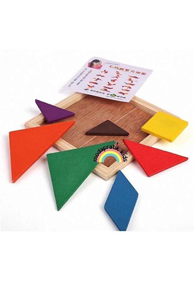 5 ADET Ahşap Kare Tangram Renkli 13,5/13,5cm Hediye Paketi ile birlikte - 1