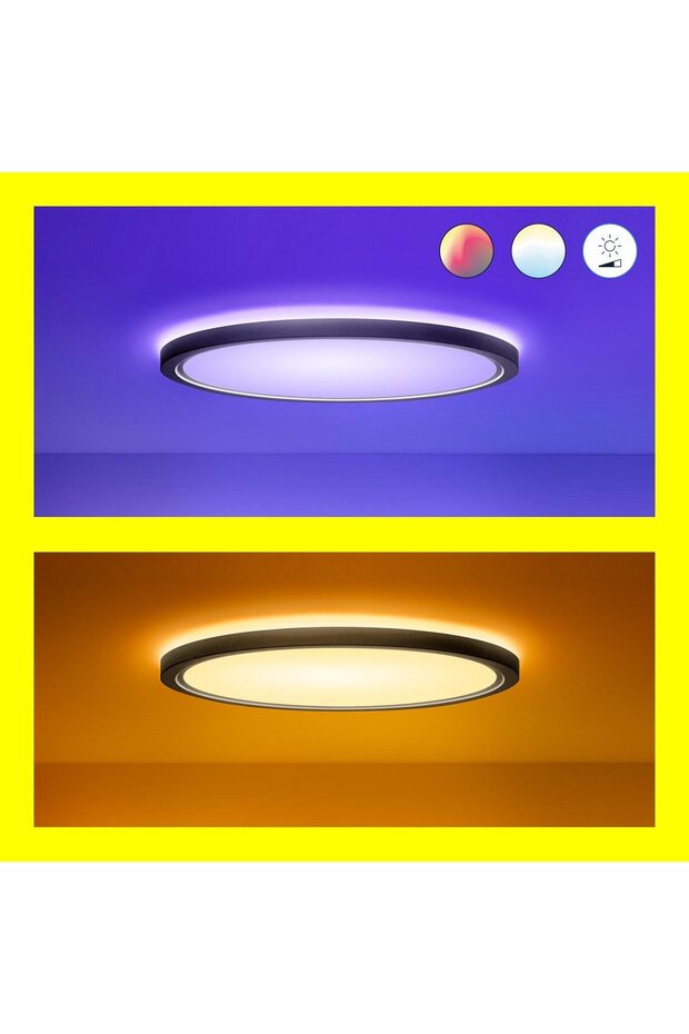 SuperSlim 22W Siyah Sıva Üstü RGB Akıllı LED Yuvarlak Panel Tavan Armatürü 42 cm çapında 2600 Lumen - 4