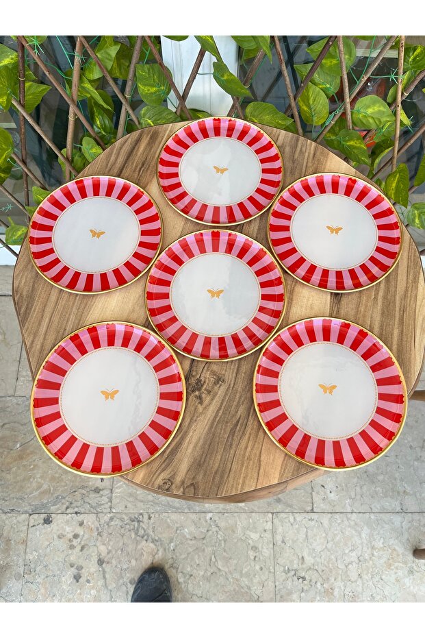 Pembe kelebek pasta tabağı 6 prç - 1