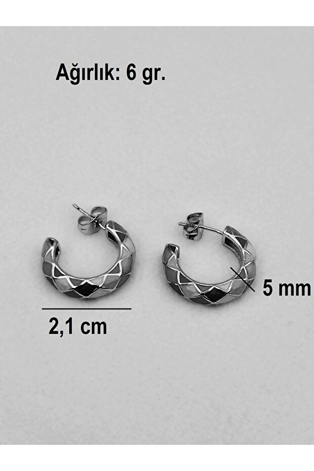 Mineli Çizgili Renkli Çelik Küpe - 2