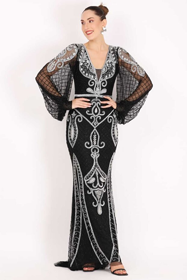 Marina Black Embellished Gown