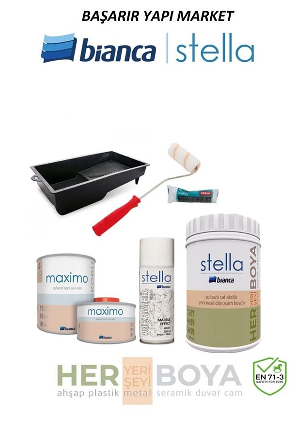Stella Set 1 Lt Beyaz - Siyah Mermer Sprey Maximo Sıvı Cam Parlak Rulo Set - 1