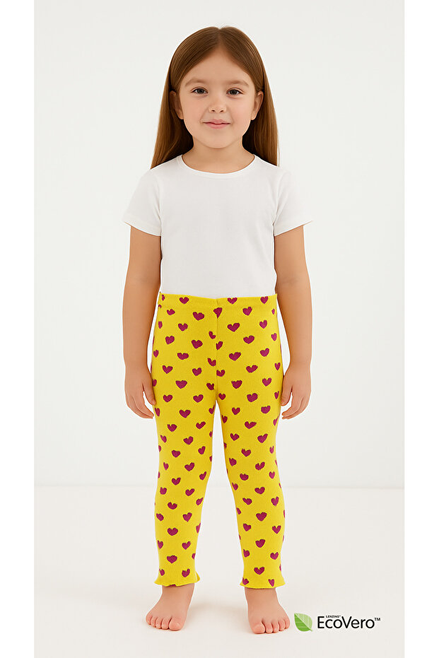 PURE DOTS Kız Çocuk Yazlık Kalp Desenli Sarı Tayt - 1