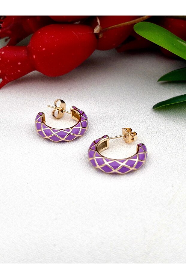 Mineli Çizgili Renkli Çelik Küpe - 6