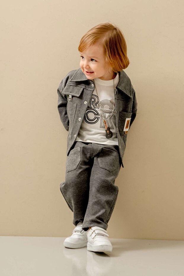 Baby Boy Jacket, Special Day Stylish 3-Piece Set with Necklace Gift