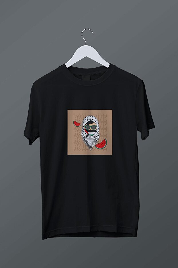 Kefiye and Palestine Themed Printed T-Shirt