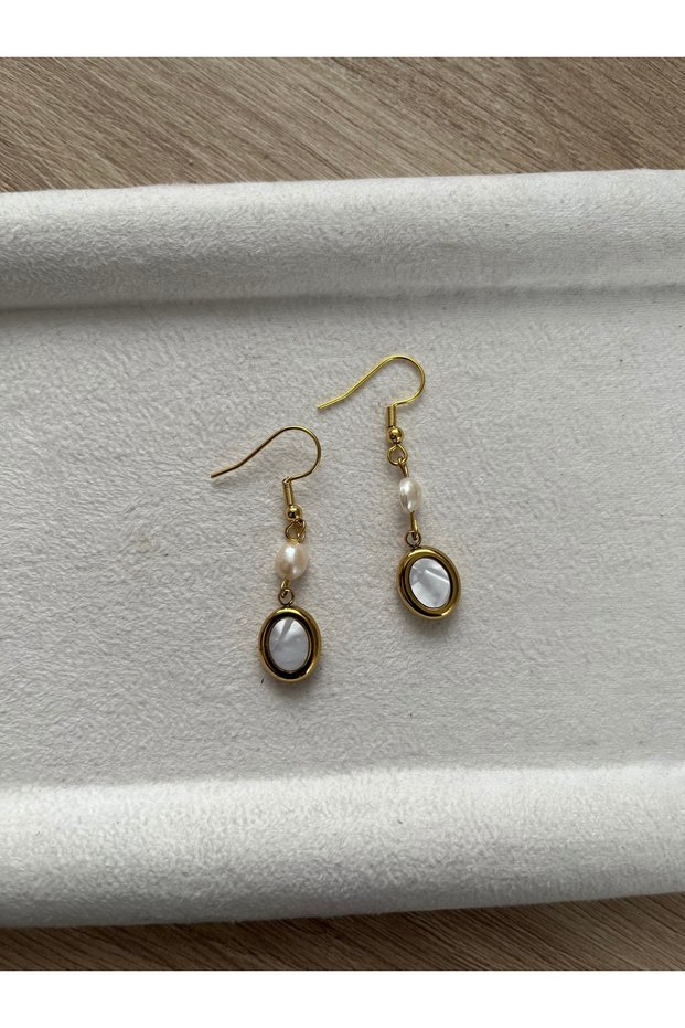 Handmade Steel Earrings with Pearlescent Real Pearl