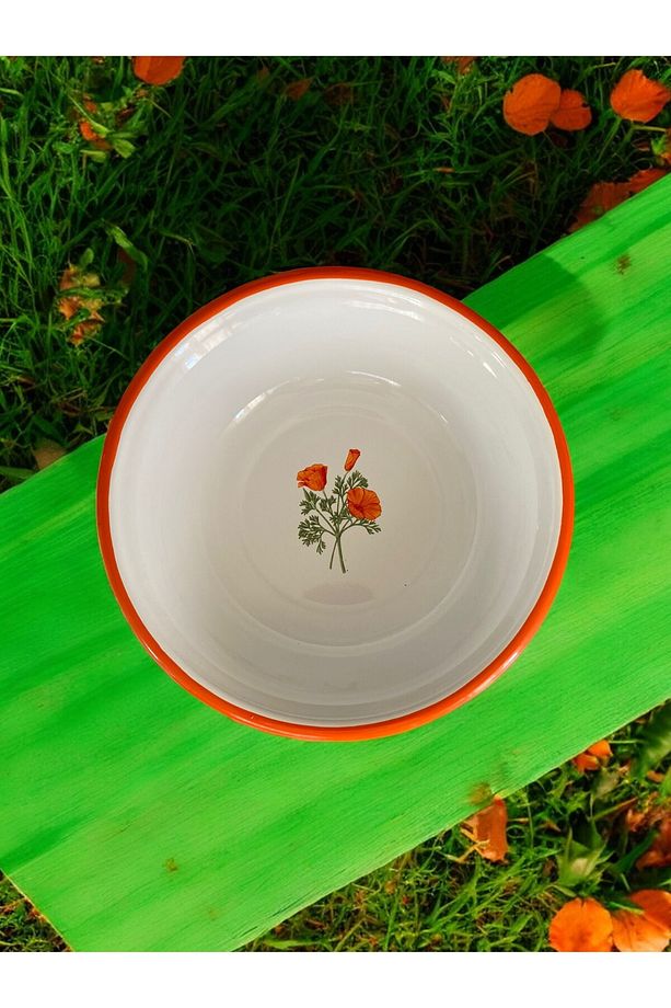 3 Adet 24CM Emaye Kase Tabak, Çukur Tabak, Çorba Tabak, Retro, Derin Tabak, Çorba Kase, Çiçek Desen - 5