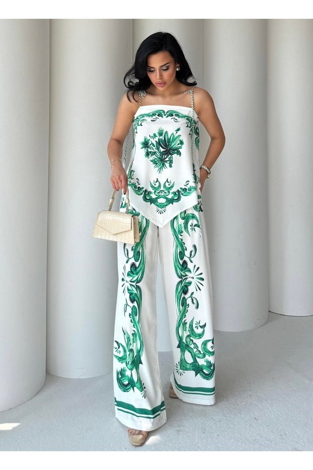 D.G Brand Equivalent Patterned Pants Blouse Set