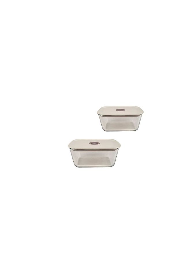 Fika Clik Dikdörtgen 2 li Cam Saklama Kabı 2600 ml Bej - 1