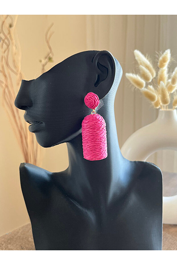 Bohemian Style Handmade Cylinder Raffia Earrings
