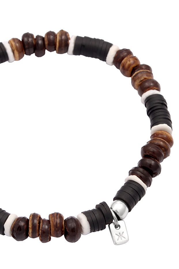 Náramek Pánský náramek Heishi korálky Hnědé 925 Sterling Silver Léto / Pláž 19 cm - 3