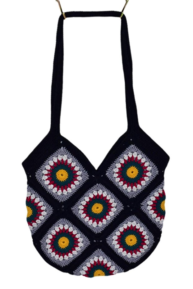 Hand Knitted Motif Patterned Lined Shoulder Bag Bgl-St04724