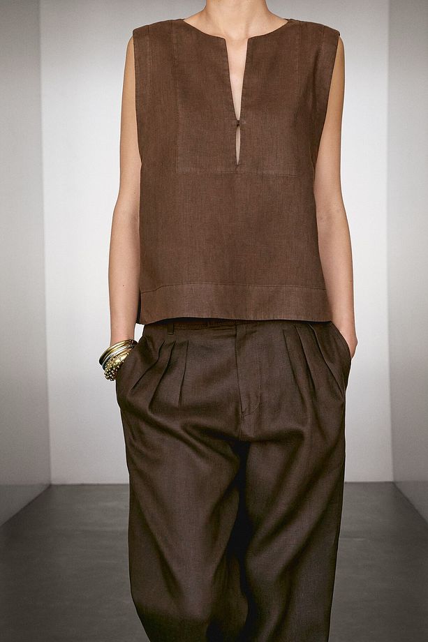 Blouse with seam detail, 100% linen - 3