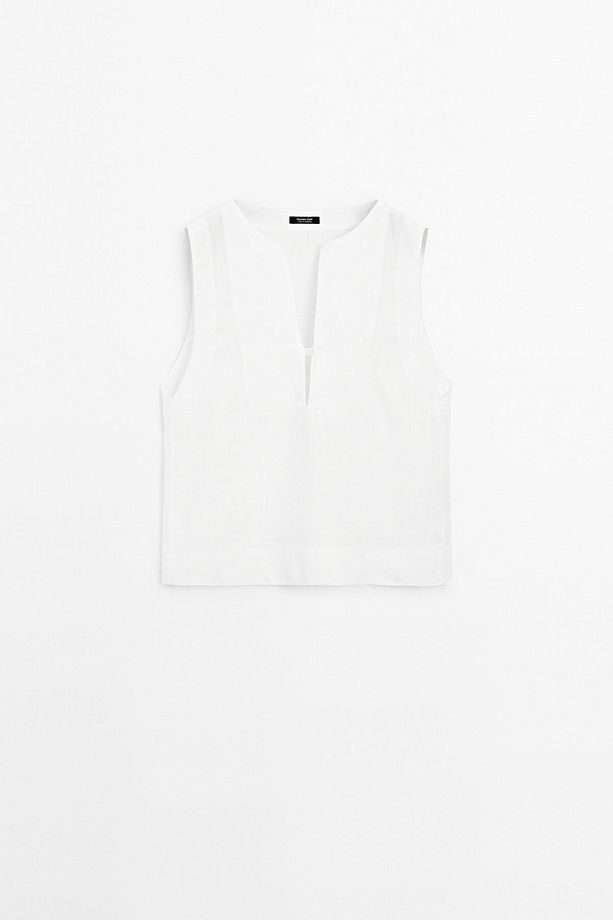 Blouse with seam detail, 100% linen - 5