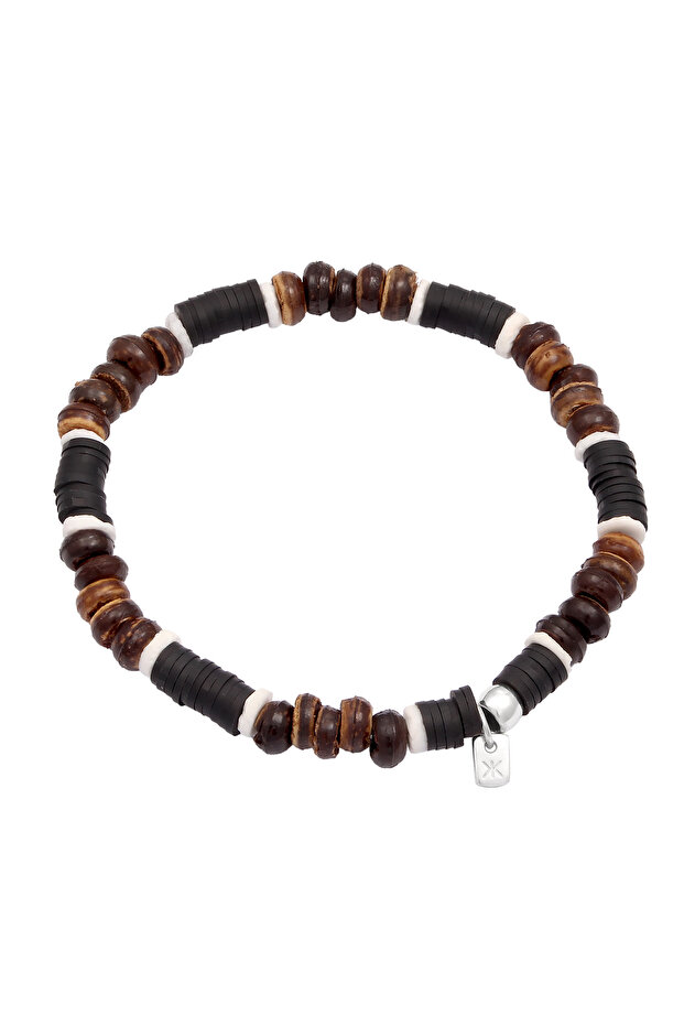 Náramek Pánský náramek Heishi korálky Hnědé 925 Sterling Silver Léto / Pláž 19 cm - 2