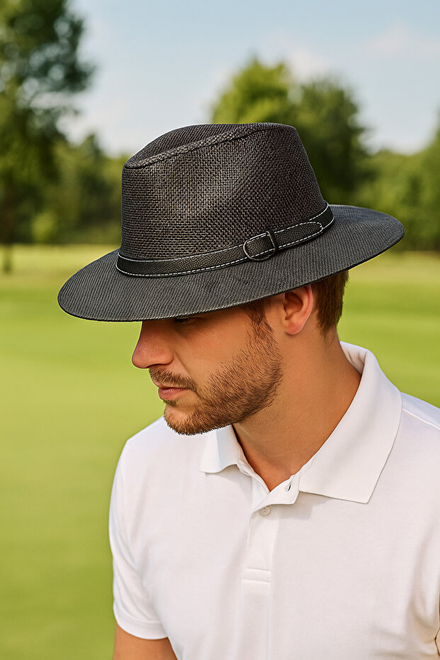 Straw Men's Cowboy Hat with Belt Detail