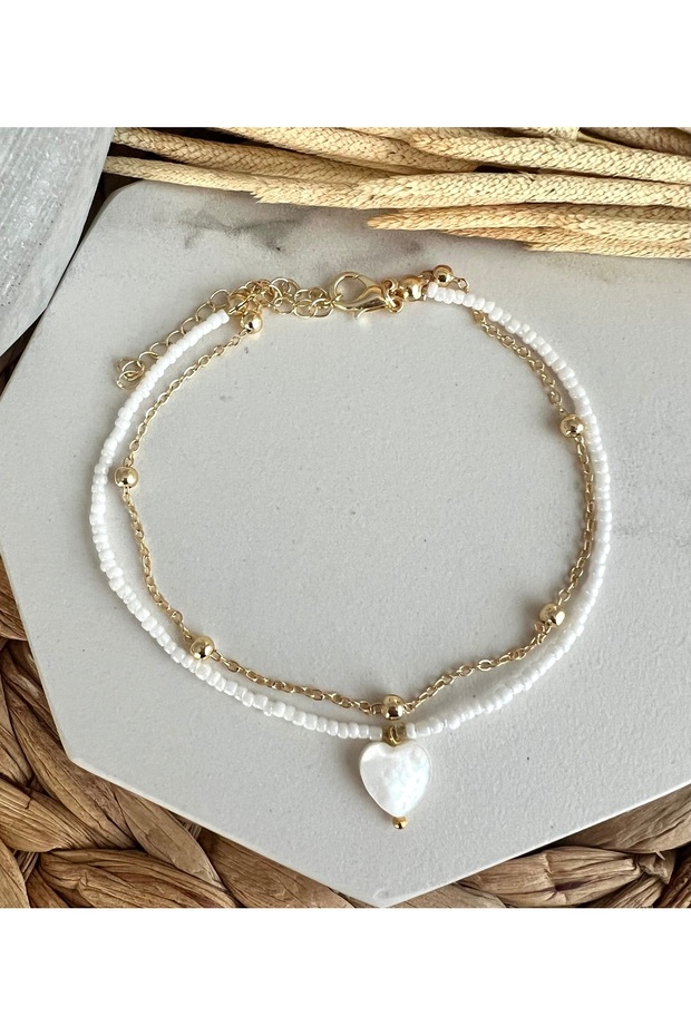 Kalpli Beyaz Boncuklu Halhal - 3