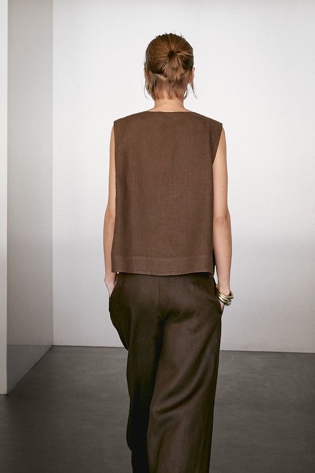 Blouse with seam detail, 100% linen - 4