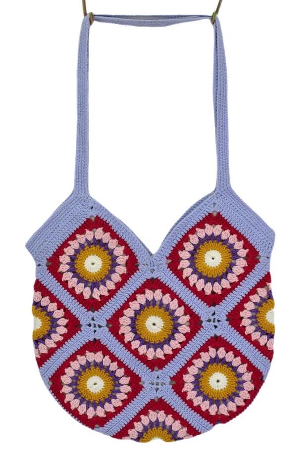Hand Knitted Motif Patterned Lined Shoulder Bag Bgl-St04724