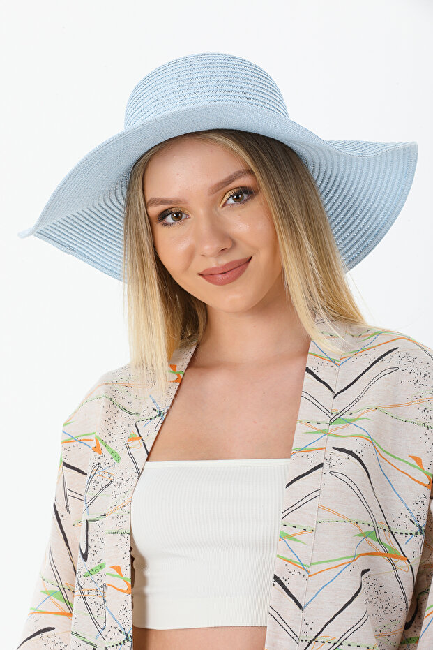Straw Hat Women – Wide Brim Summer Beach Hat Baby Blue