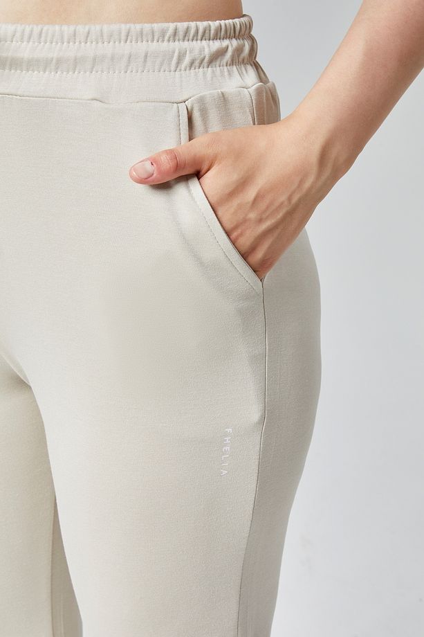 Kadın Krem Modal Kumaş Lastikli Paça Tek Alt Jogger Pantolon - 7
