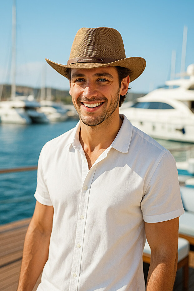 Cowboy Men's Hat with Belt Detail