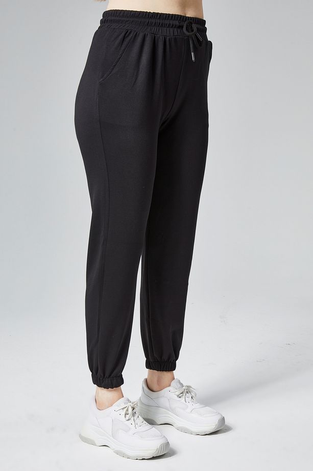 Kadın Siyah Modal Kumaş Lastikli Paça Tek Alt Jogger Pantolon - 7