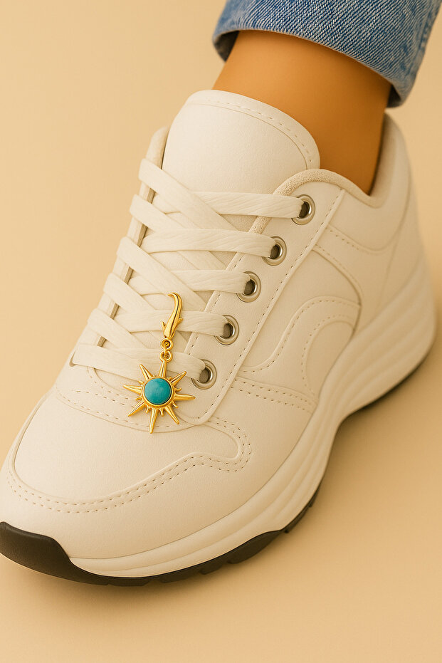 Shoe Charm Blue Stone Sun Model Gold-Yellow Color