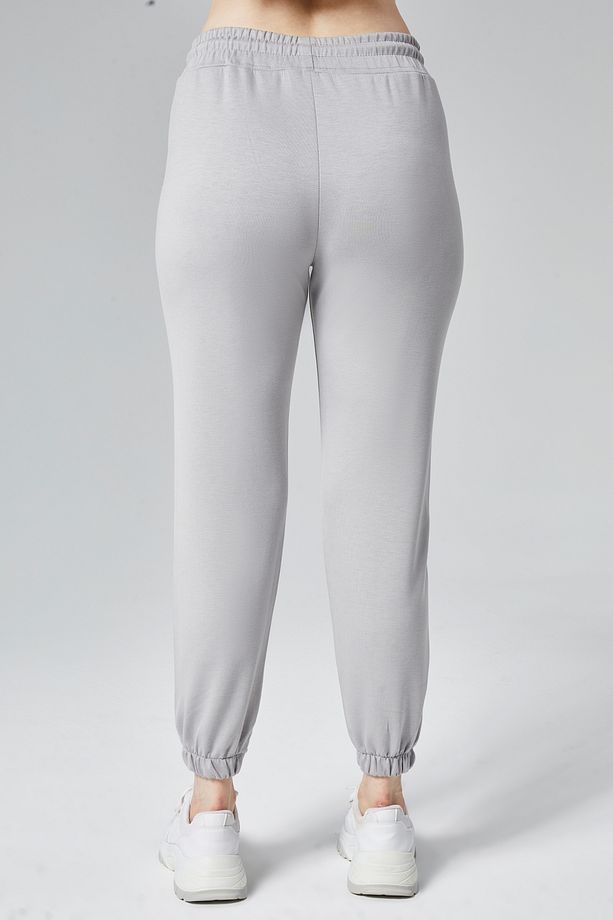 Kadın Gri Modal Kumaş Lastikli Paça Tek Alt Jogger Pantolon - 8