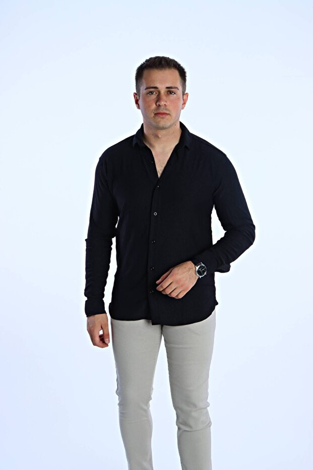 Dnt Long Sleeve Wrinkle Shirt Black