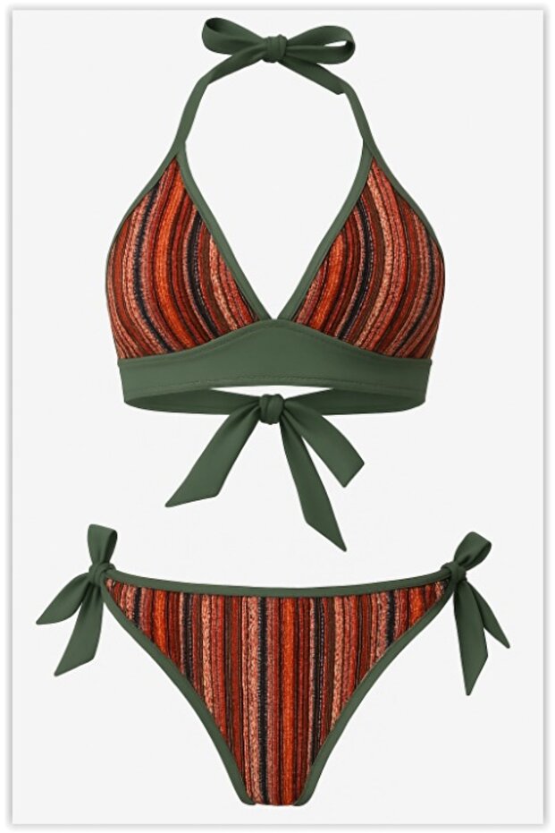 Set de bikini multicolor texturat și dantelat - 1