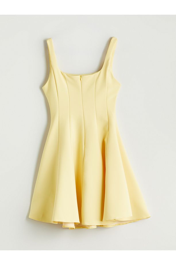 Kare Yaka Peplum Mini Elbise - 5