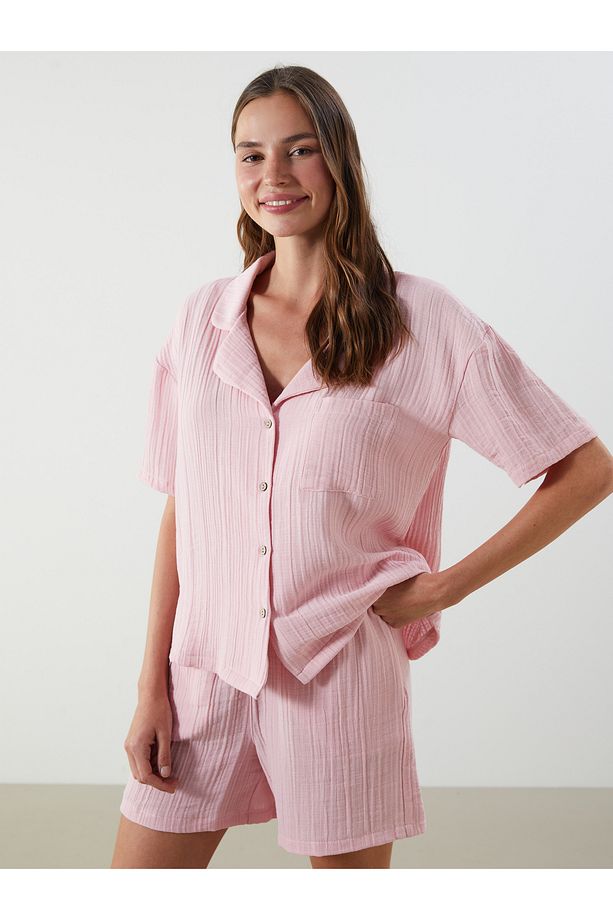 Gömlek Yaka Dokulu Kadın Şortlu Pijama Takımı - 6