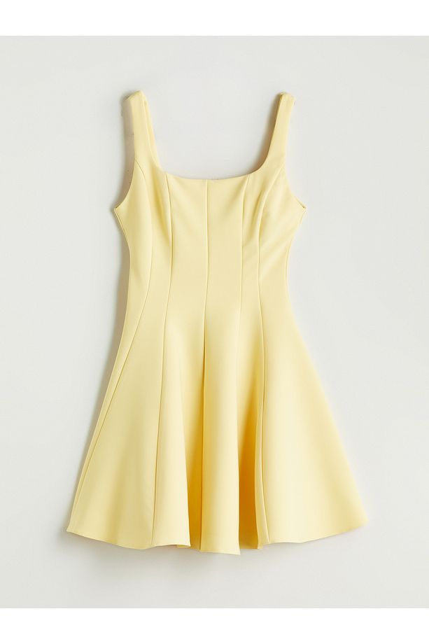 Kare Yaka Peplum Mini Elbise - 6